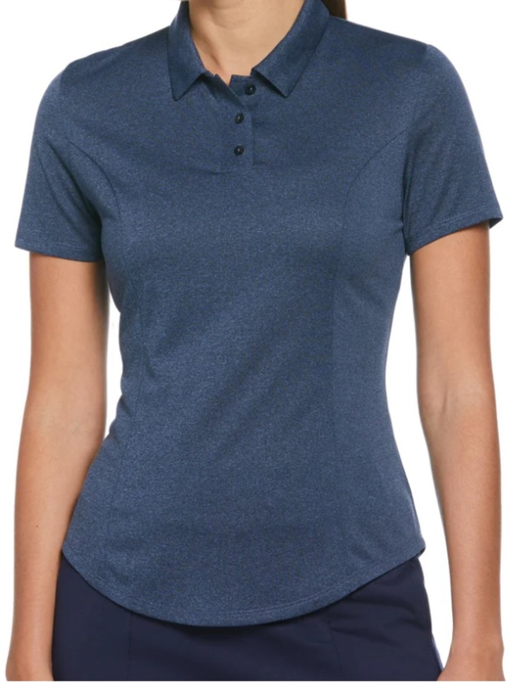Callaway NWT Womens UPF Sun Protection Opti-Dri Heather Golf Polo Navy Blue Sz L